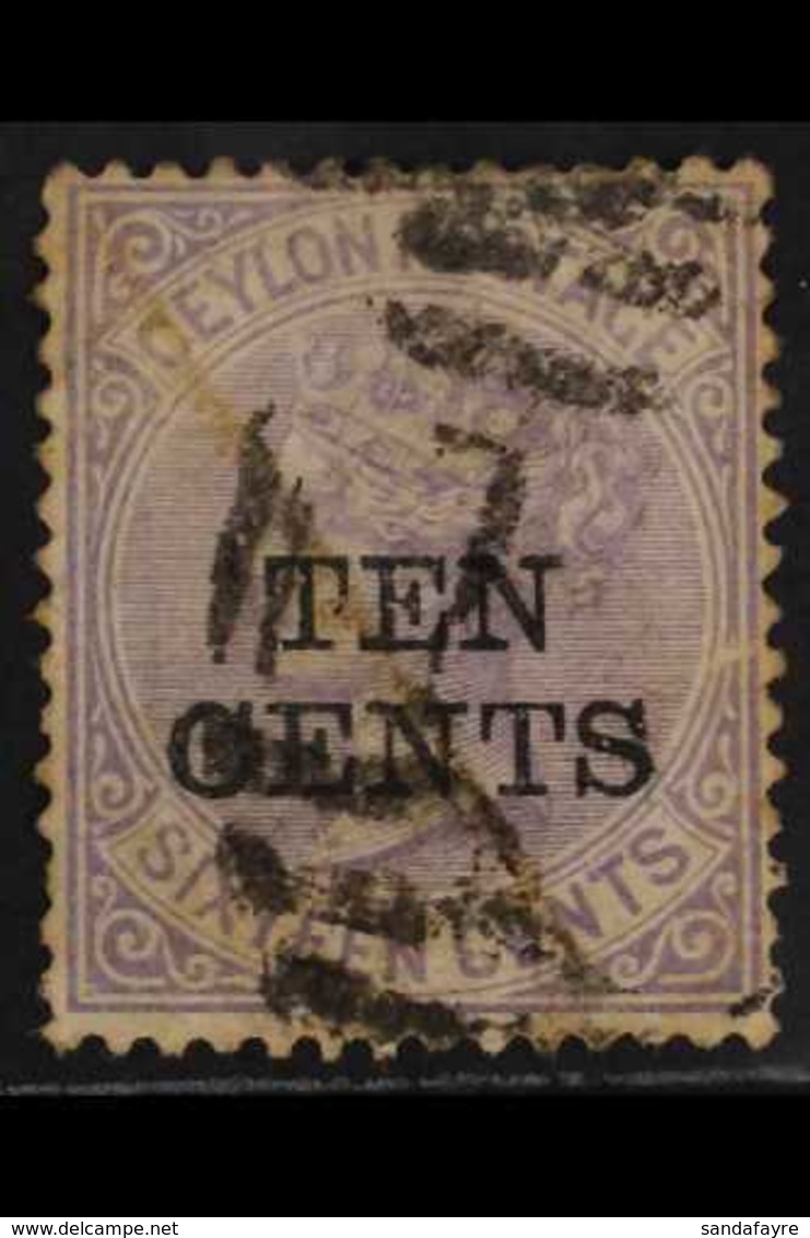 1885  10c On 16c Pale Violet Wmk CC Surcharge, SG 161, Used With Numeral Postmark, Lightened Pen Stroke, Light Creases,  - Ceylan (...-1947)
