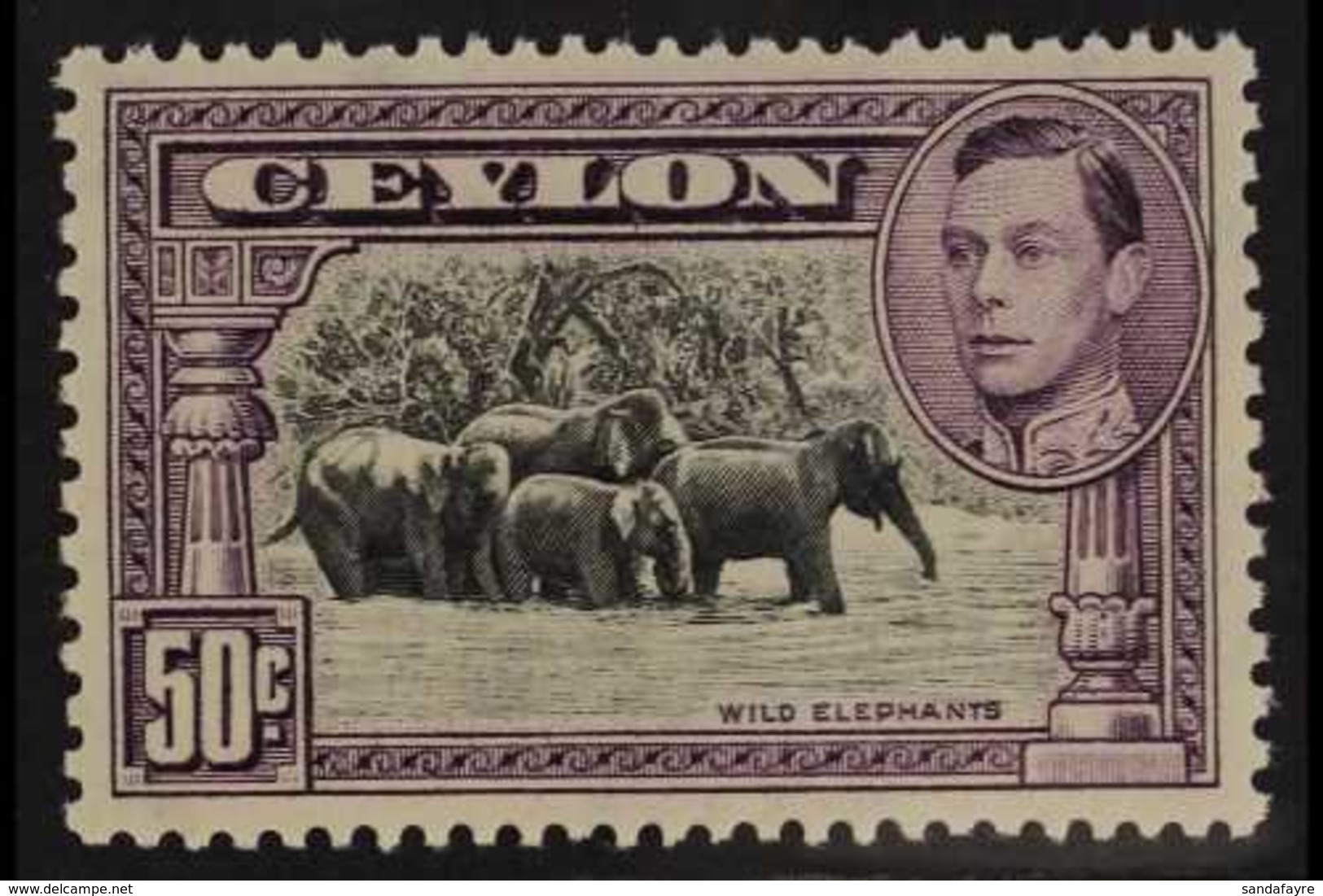 1938  50c Black And Mauve, Geo VI, SG 394, Very Fine Never Hinged Mint. For More Images, Please Visit Http://www.sandafa - Ceylon (...-1947)