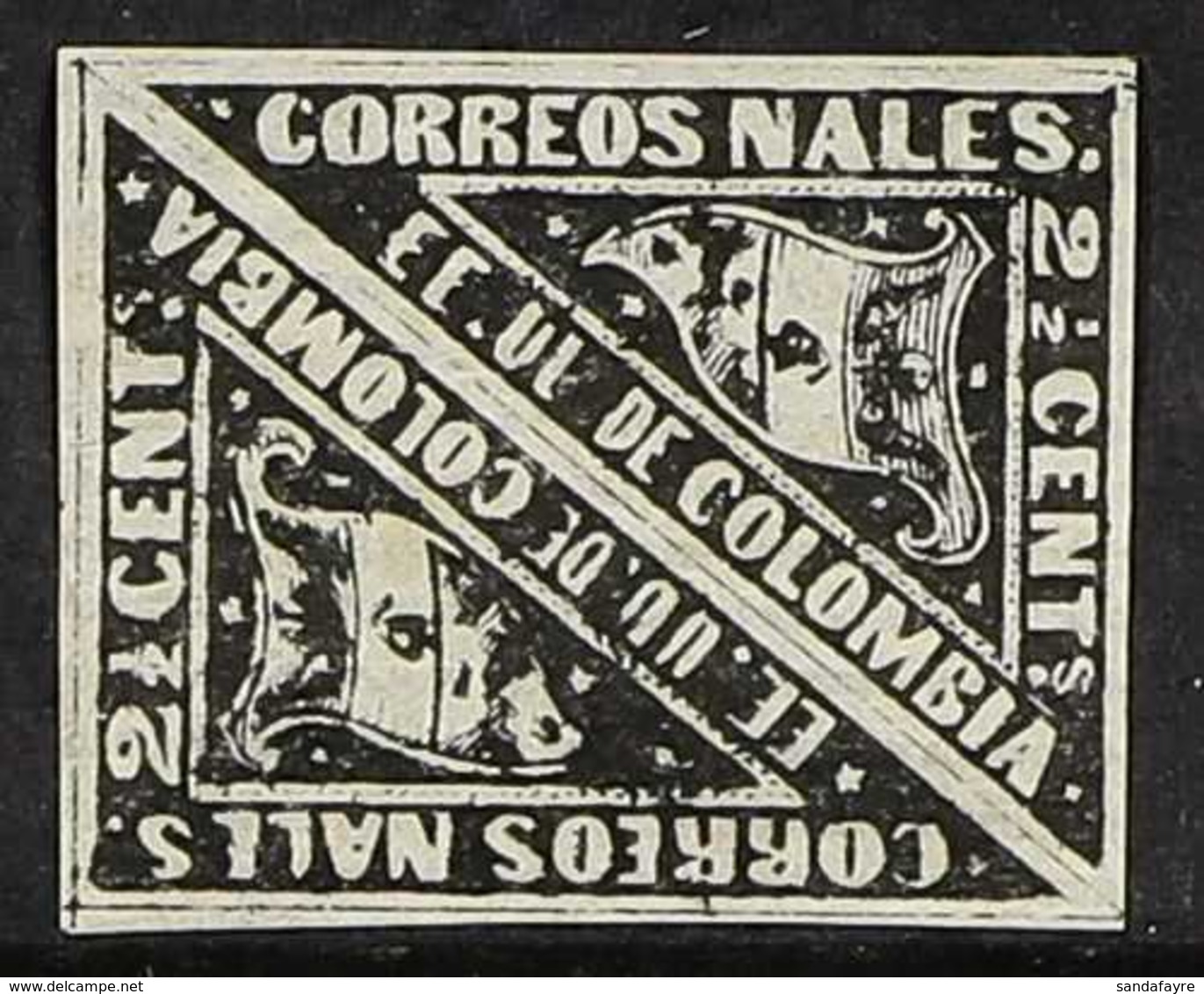 1869-70  2½c Black On Violet Triangular Carrier Stamp On LAID PAPER (Scott 59a, SG 58a), Fine Mint TETE-BECHE PAIR With  - Kolumbien