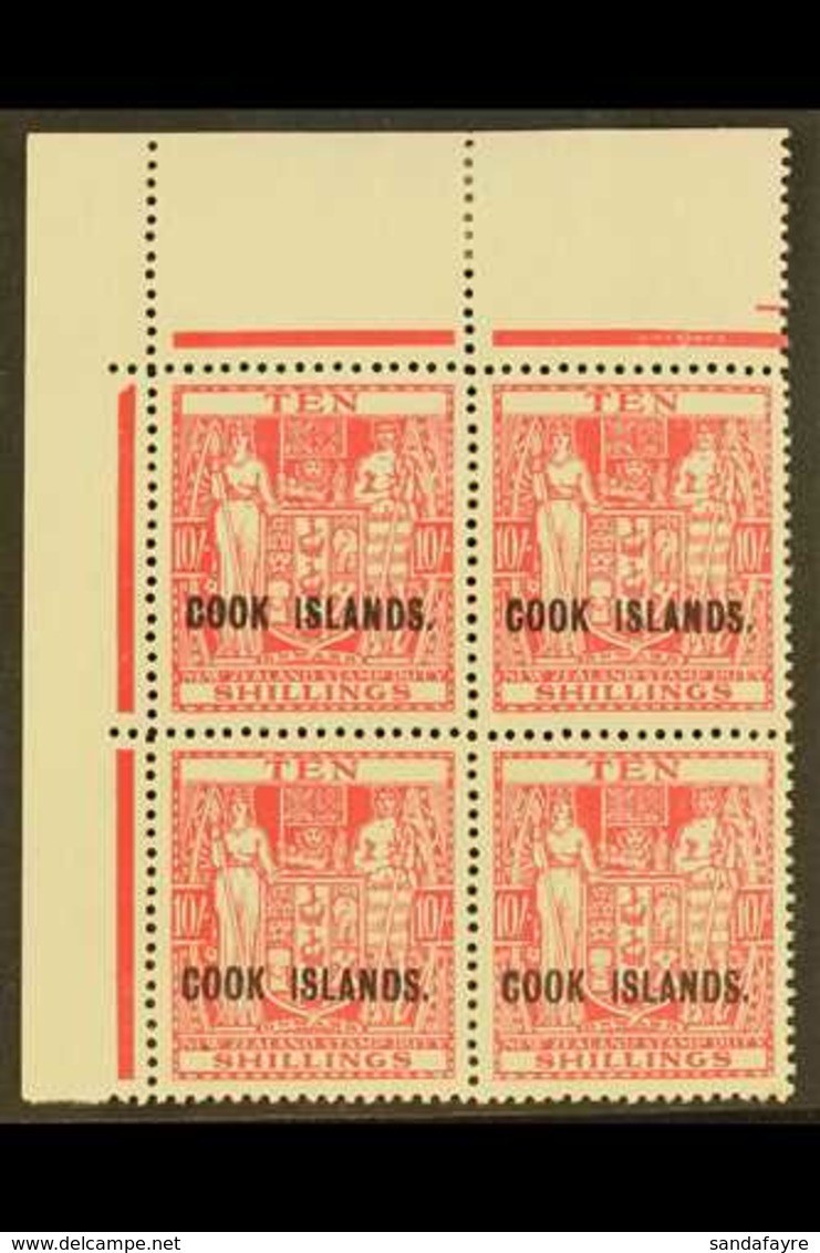 1943-54  10s Pale Carmine-lake, Watermark Upright, SG 133, Upper Left Corner Block Of Four, Very Fine Mint, Stamps Never - Cook