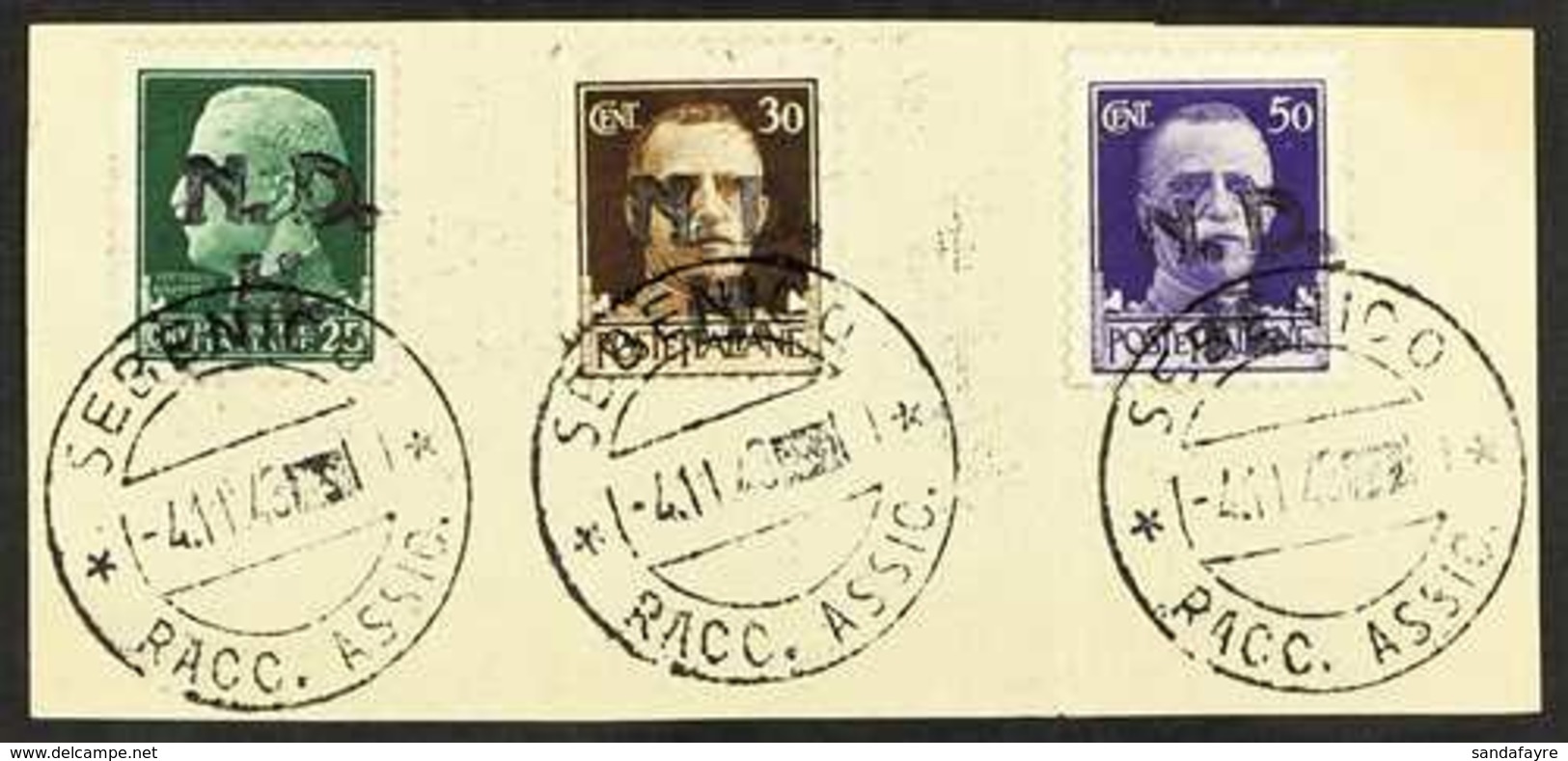 SIBENIK (SEBENICO)  CROATIAN OCCUPATION 1943 25c, 30c & 50c With Local "N.D.H." Handstamps, Very Fine Used On Piece Tied - Kroatien