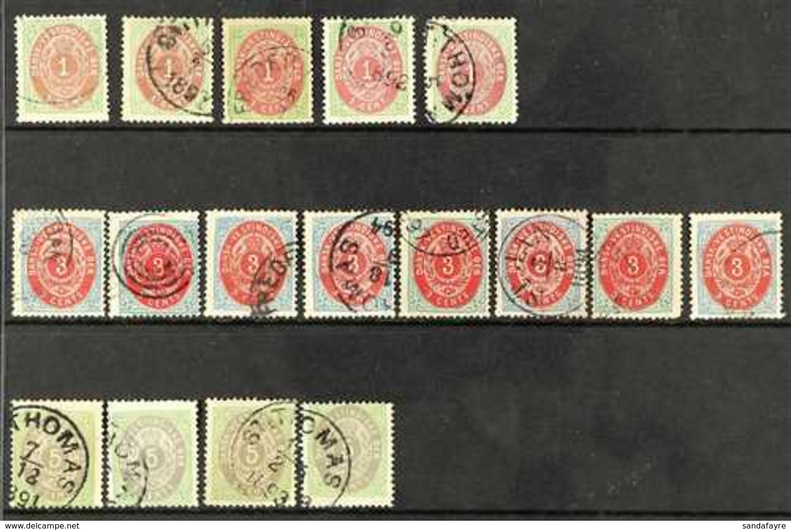 INVERTED FRAMES  1873-79 (perf 14 X 13½) Good To Fine Used Group, With Shade And Postmark Interest. Comprises 1c (5), 3c - Dänisch-Westindien