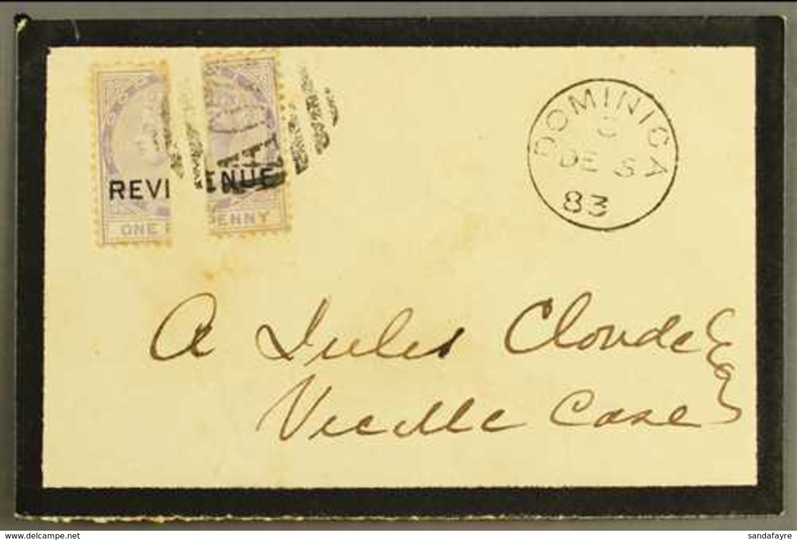 POSTAL FISCALS  1879-88 1d Lilac With "REVENUE" Overprint Bisected (both Sides), SG R1a, On 1883 Local Mourning Cover To - Dominica (...-1978)