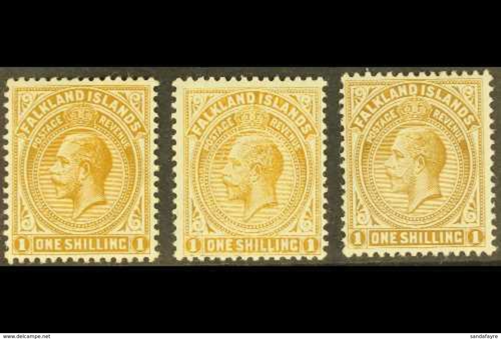 1912-20 SHILLING SHADES.  1s Light Bistre-brown, 1s Pale Bistre Brown & 1s Brown On Thick Greyish Paper All Three Listed - Falklandinseln