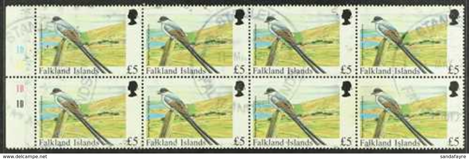 1998  £5 Birds, SG 815, Very Fine Large Cds Used Marginal BLOCK Of 8, Scarce Commercial Usage. (8 Stamps) For More Image - Falklandinseln