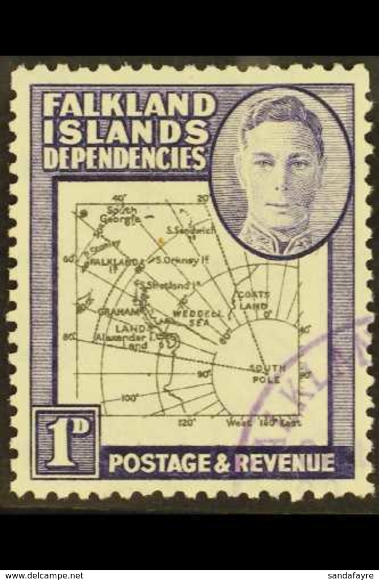 1946-49  1d Black And Violet (thick And Coarse Map), With EXTRA ISLAND Variety, SG G2aa, Very Fine Used. For More Images - Falklandinseln