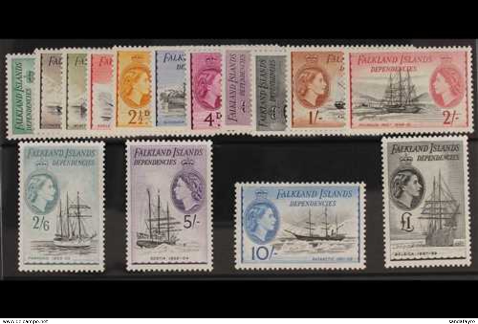 1954-62  Definitives Complete Set, SG G26/40, Very Fine Never Hinged Mint. Lovely! (15 Stamps) For More Images, Please V - Falklandinseln