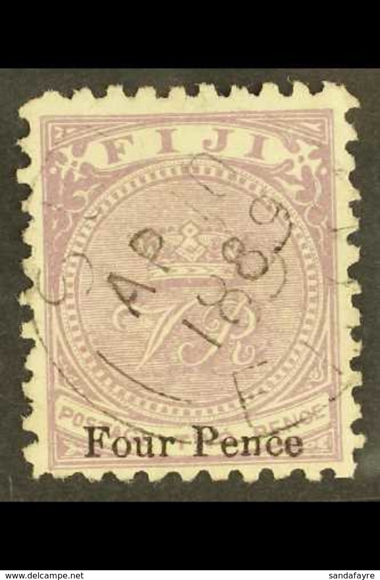 1878-99  4d On 2d Dull Purple Perf 12½ Surcharge Type B Length 14mm, SG 43, Fine Used With Fully Dated Cds Cancel, Fresh - Fidschi-Inseln (...-1970)