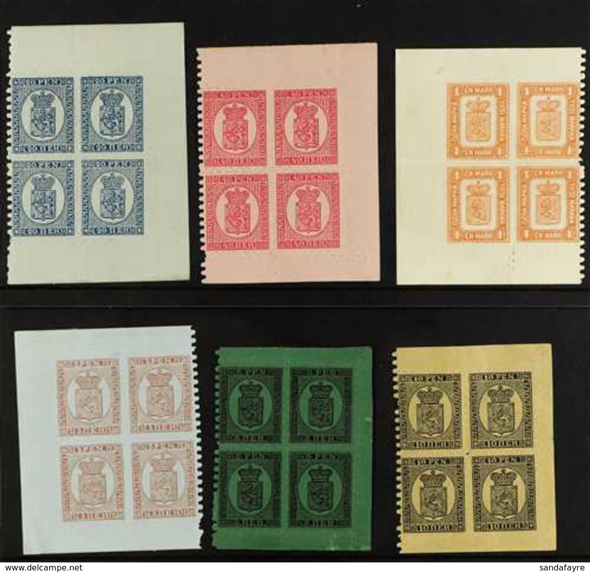 1866-67 REPRINTS  Complete Set, Facit 5/10 E, Fine Mint Marginal Corner BLOCKS Of 4, Fresh & Attractive. (6 Blocks = 24  - Sonstige & Ohne Zuordnung