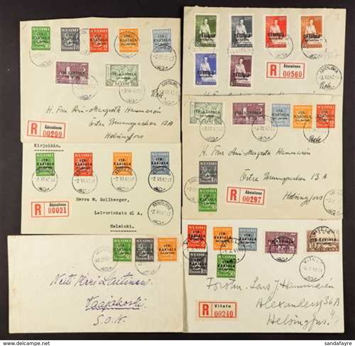 EASTERN KARELIA  1941-1942 Interesting Group Of COVERS Bearing Multiple Frankings Of Local Overprinted Issues, Includes  - Sonstige & Ohne Zuordnung