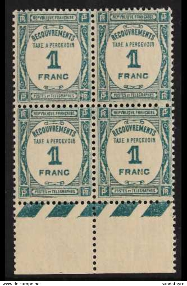 POSTAGE DUES  1927-31 1f Deep Bluish Green (Yvert 60, SG D459), Never Hinged Mint Lower Marginal BLOCK Of 4, Fresh. (4 S - Sonstige & Ohne Zuordnung