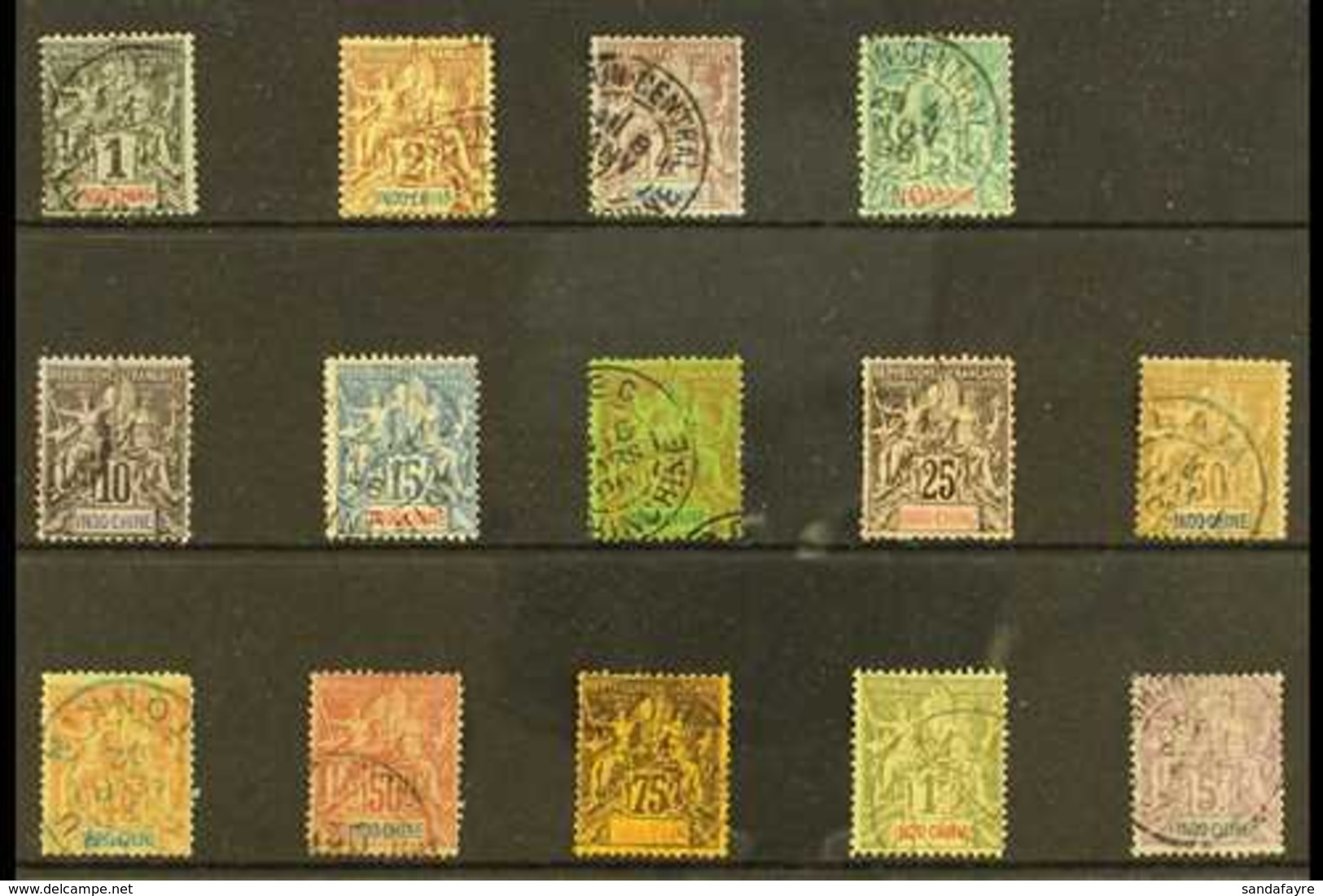 INDO-CHINA  1892-96  "Tablet" Complete Set, Yv 3/16, Used, Some Small Faults (14 Stamps) For More Images, Please Visit H - Sonstige & Ohne Zuordnung