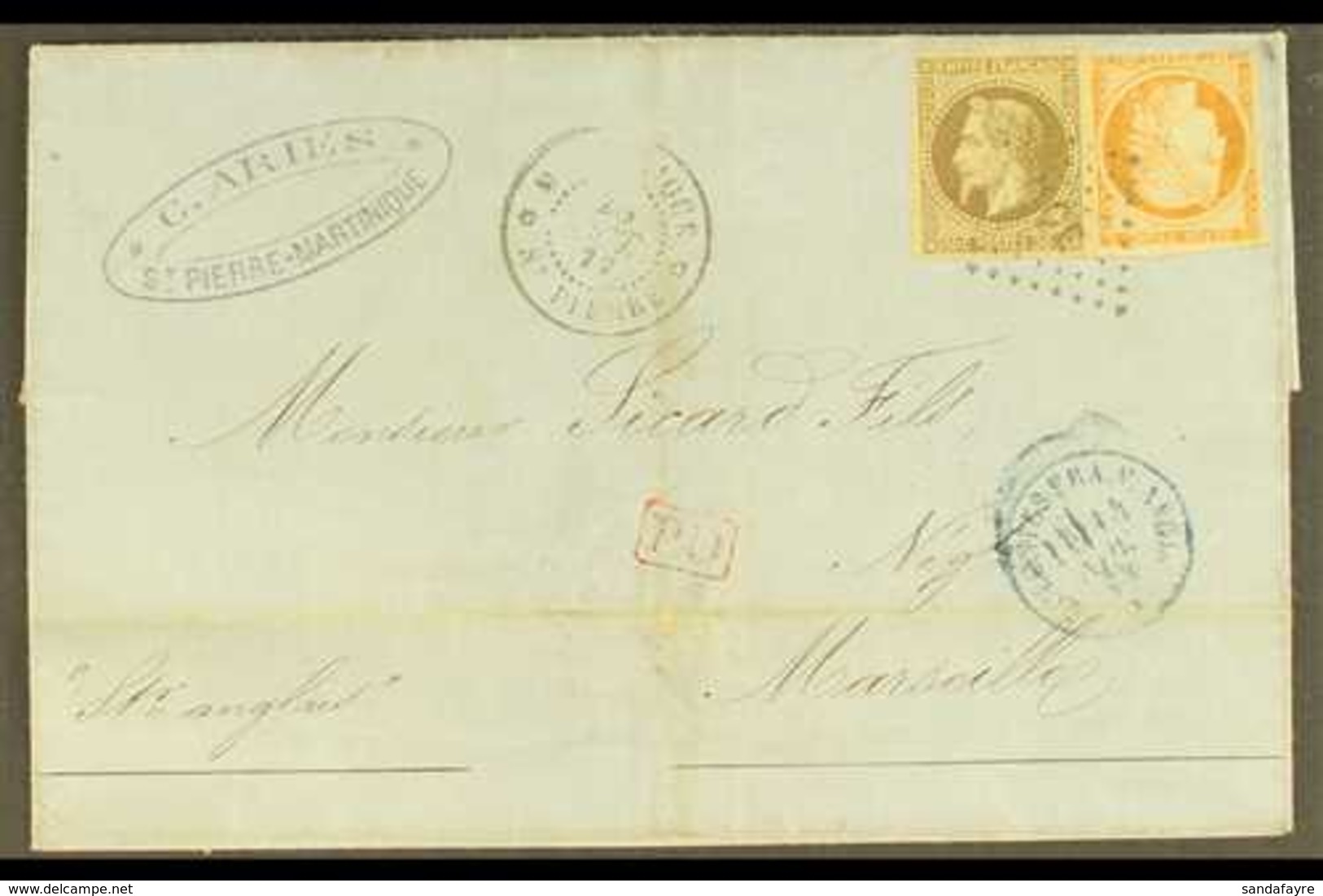 MARTINIQUE  1872 (28 Oct) Entire Addressed To France, Bearing French Colonies 30c Napoleon (4 Margins) & 40c Ceres (3 Ma - Sonstige & Ohne Zuordnung