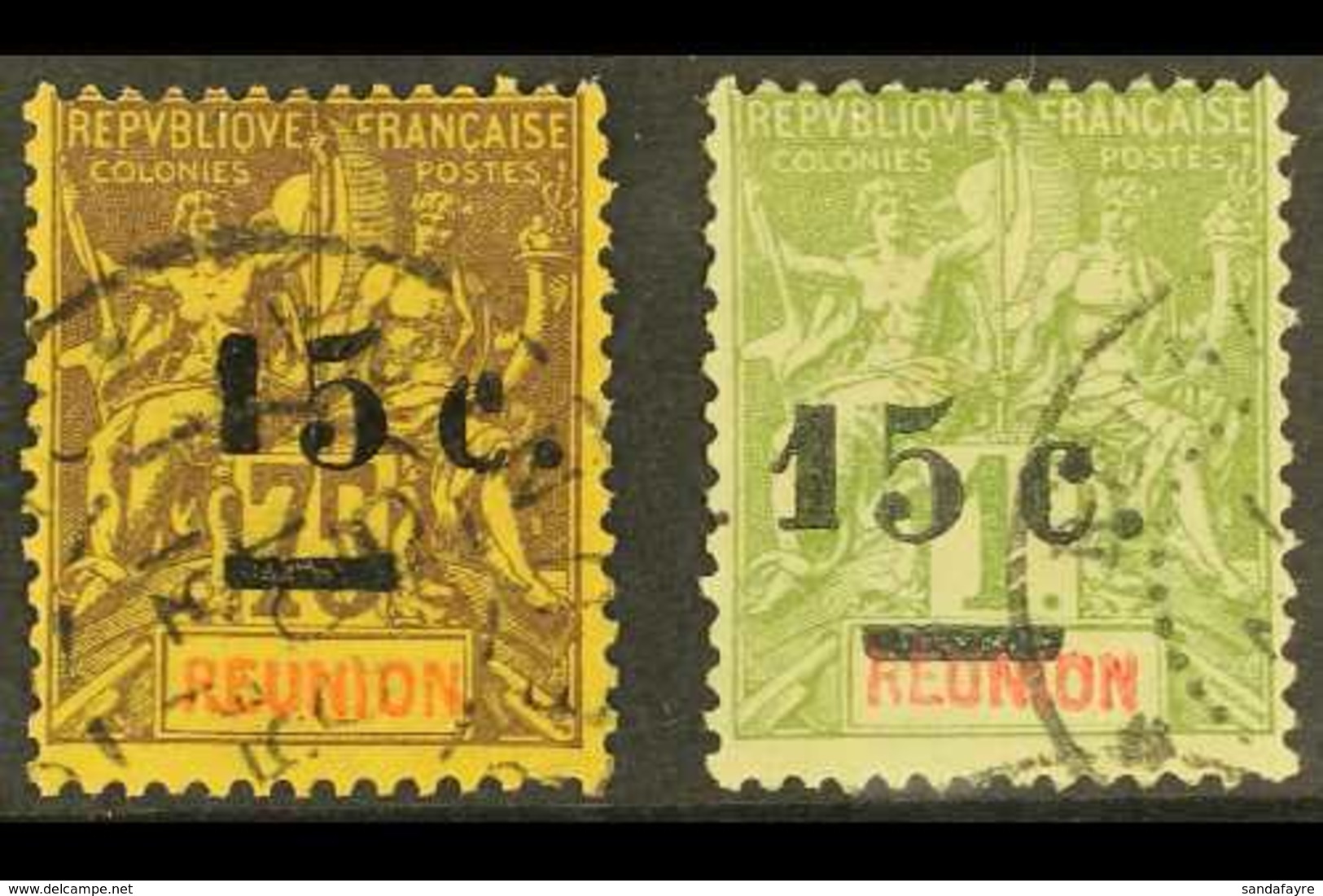 REUNION  1901 15c On 75c And 15c On 1f Surcharges Both With SMALLER FIGURE "1" Varieties (Yvert 54d & 55b, SG 58c & 59c) - Sonstige & Ohne Zuordnung