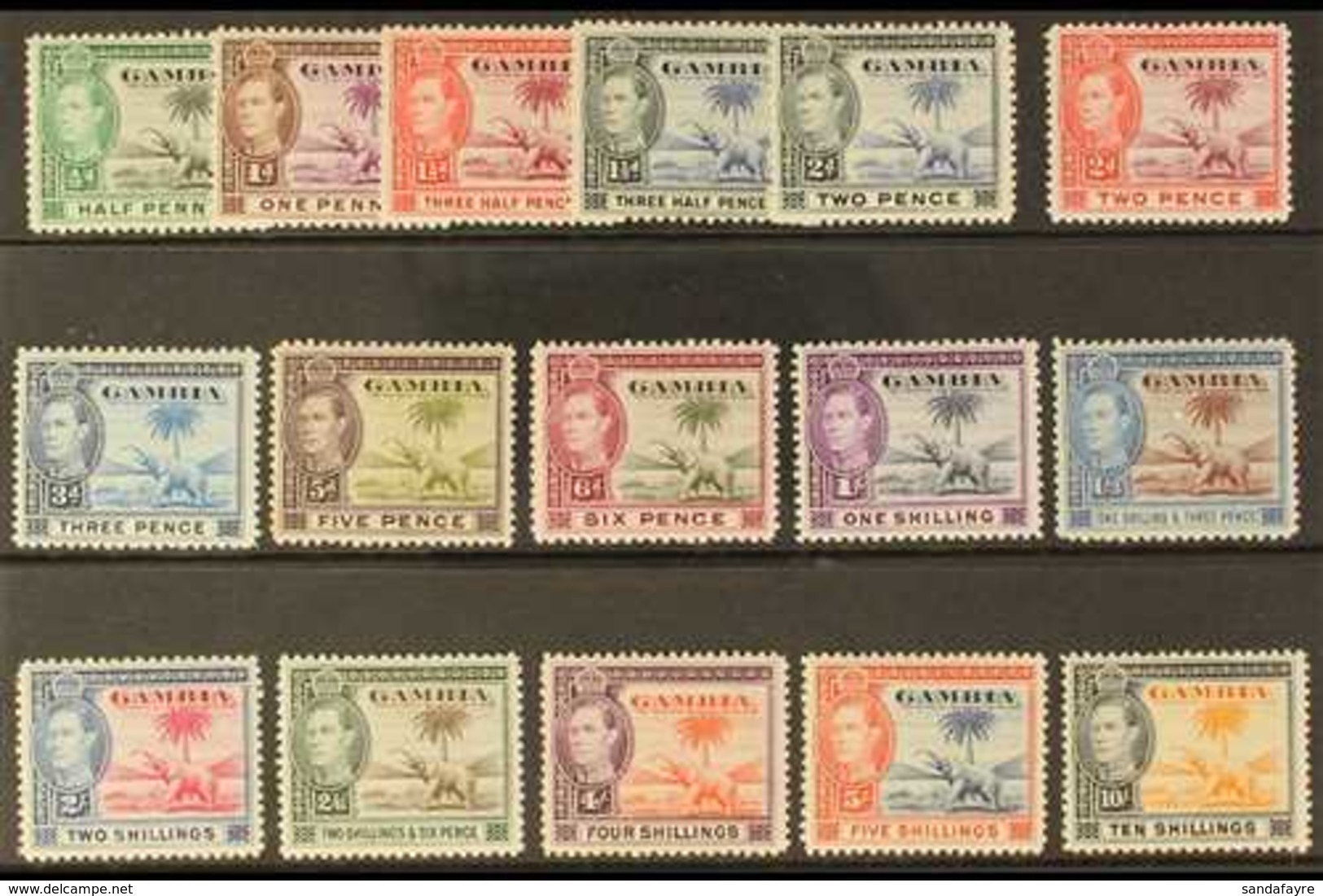 1938-46  Complete King George VI (Elephants) Definitive Set, SG 150/161, Fine Mint. (16 Stamps) For More Images, Please  - Gambia (...-1964)