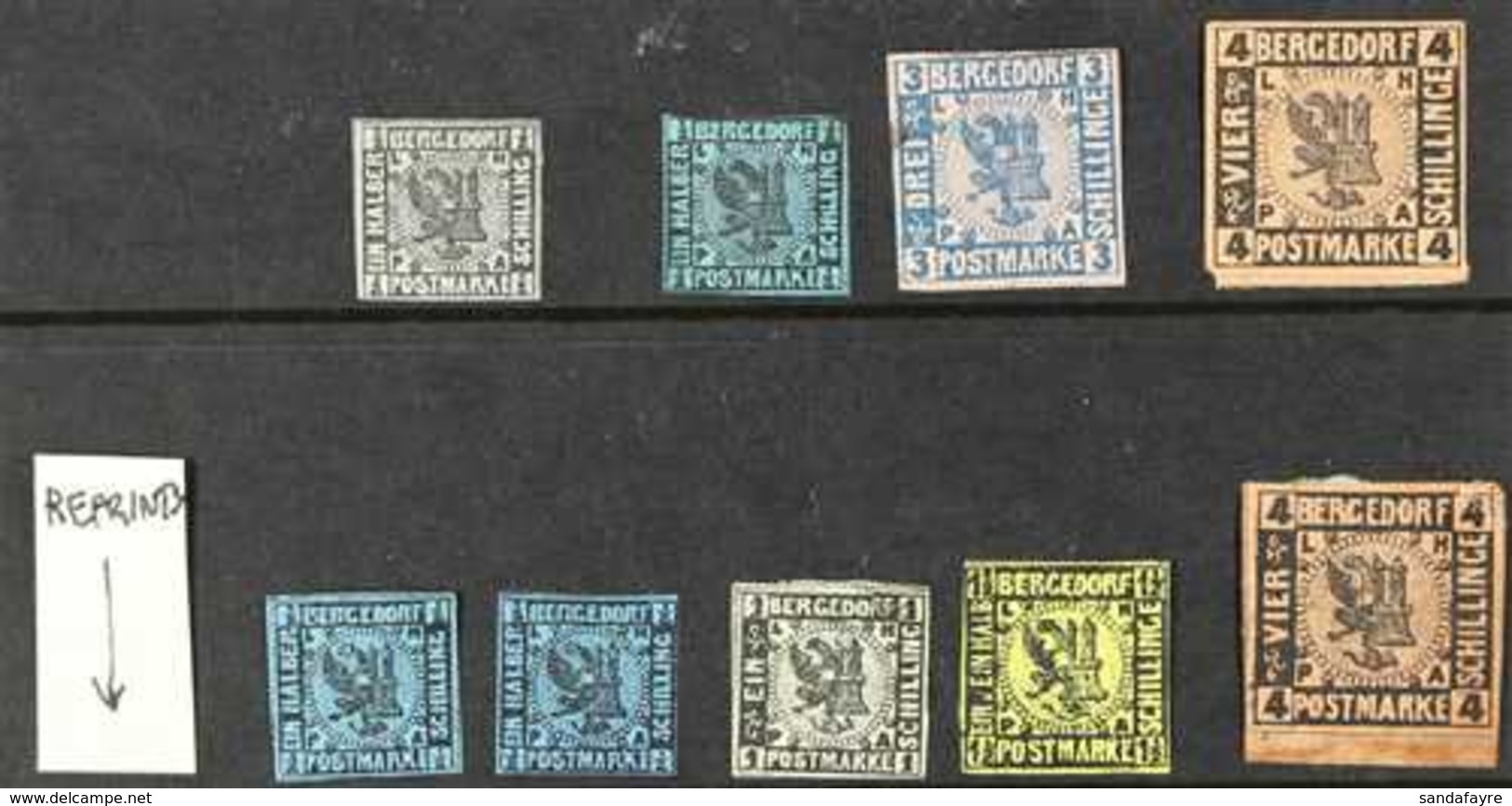 BERGEDORF  1861-7 Unused Group On Stock Card, Includes ½s Black On Pale Lilac (SG Cat.£600), ½s Black On Blue, 3s Blue O - Sonstige & Ohne Zuordnung