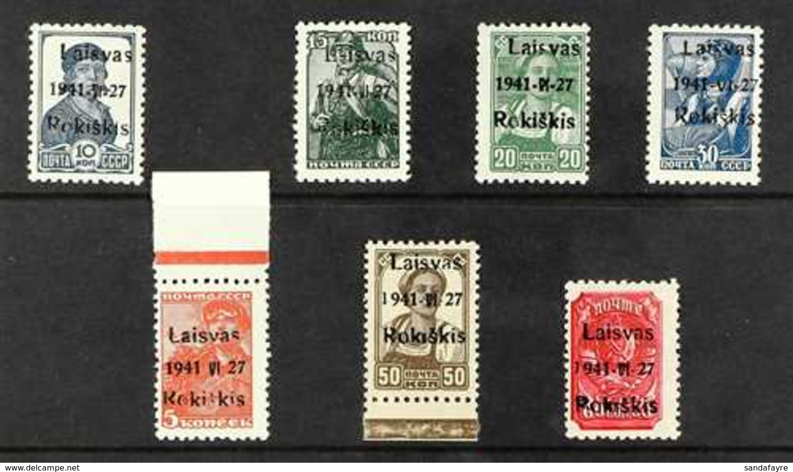 LITHUANIA  ROKISKIS 1941 Russia "Workers" Black Overprint Complete Set, Michel 1a/7a, Never Hinged Mint. (7 Stamps) For  - Sonstige & Ohne Zuordnung