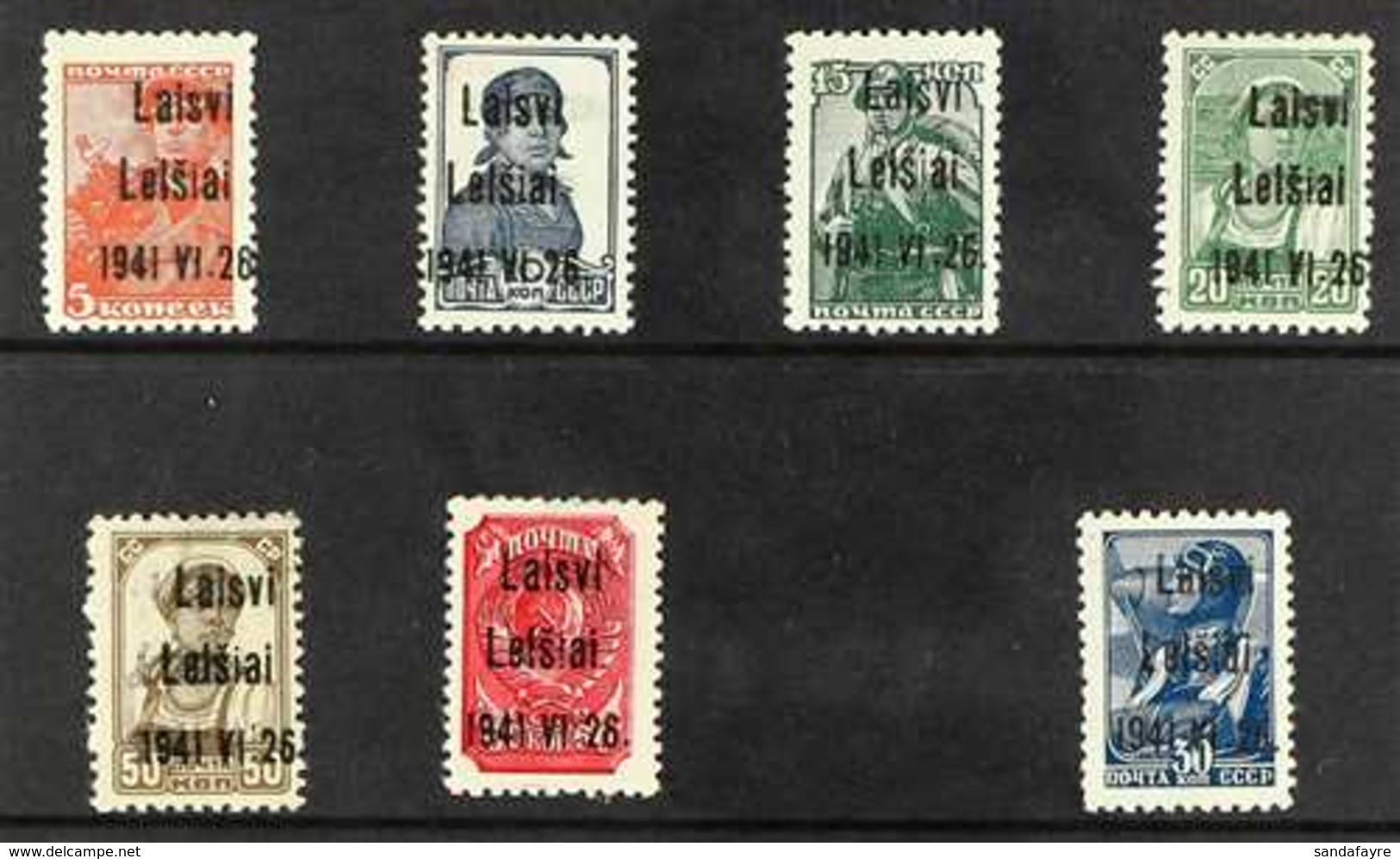 LITHUANIA  TELSIAI 1941 (30 June) Russia "Workers" Overprinted Set (Michel 1/7), All With Variety "Lelsiai" For "Telsiai - Sonstige & Ohne Zuordnung