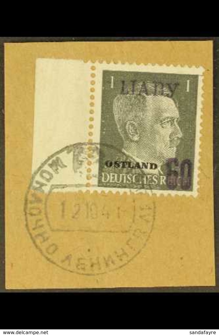 LJADY, OCCUPIED LENINGRAD  1941 60 (Kop) On 1pf Grey-black, Hitler "Ostland" Ovptd Stamp With Violet Ljady Overprint, Mi - Sonstige & Ohne Zuordnung
