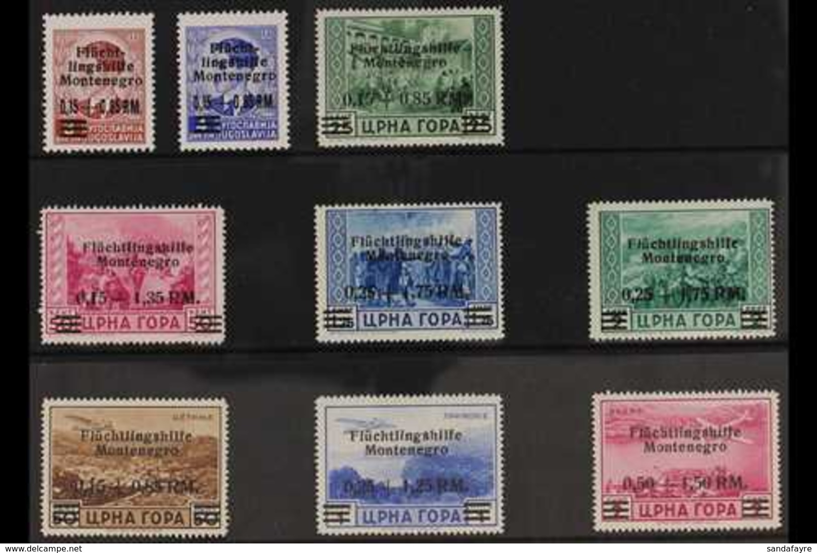 MONTENEGRO  1944 Refugees' Fund Surcharged Set, SG 95/103, Mi 20/28, Never Hinged Mint (9 Stamps) For More Images, Pleas - Sonstige & Ohne Zuordnung