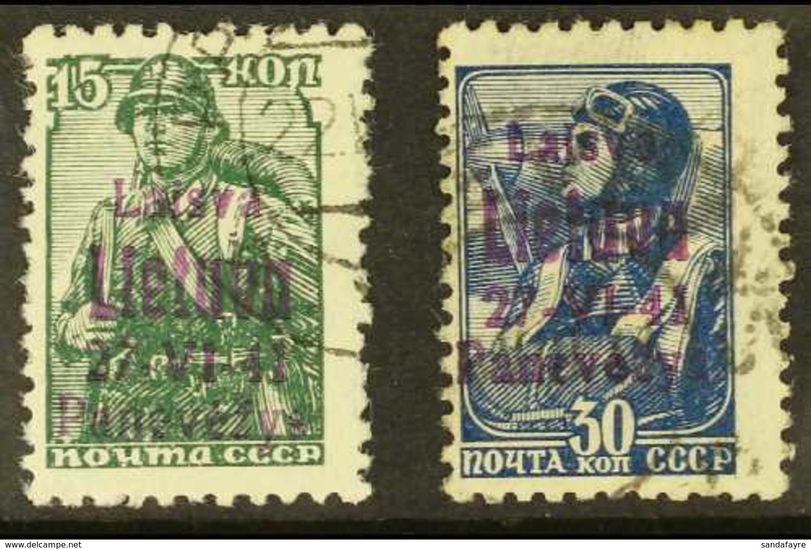 PANEVEZYS (PONEWESCH)  1941 July 15k & 30k Values Overprinted In Blackish Red- Violet, Michel 6c & 8c, Fine Used (2 Stam - Sonstige & Ohne Zuordnung