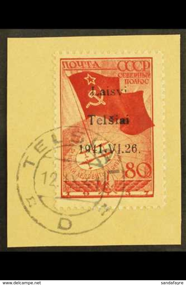 TELSIAI (TELSCHEN)  1941 80k Bright Scarlet & Carmine-red North Pole Flight With "Laisvi Telsiai" Local Overprint Type I - Sonstige & Ohne Zuordnung