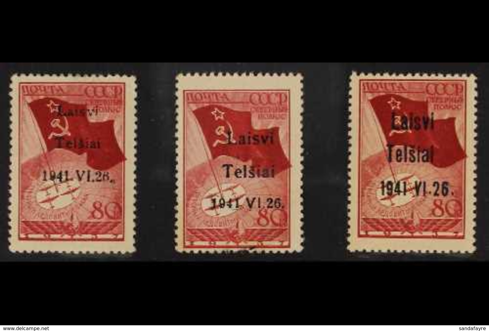 TELSIAI (TELSCHEN)  1941 80k Dark Brownish- Red With Type I, II & III Overprints, Michel 8I/8III, Used, The Types I & II - Sonstige & Ohne Zuordnung