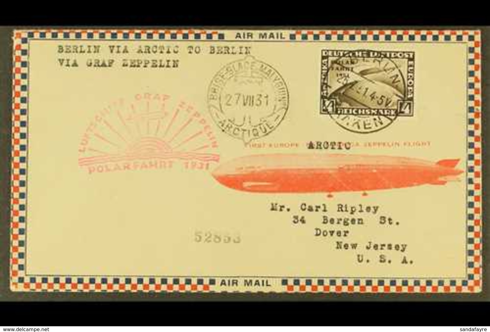 1931  GRAF ZEPPELIN POLAR FLIGHT, Superb Airmail Cover Franked Germany 1931 4Rm Polar Flight Adhesive Tied By Berlin Cds - Sonstige & Ohne Zuordnung