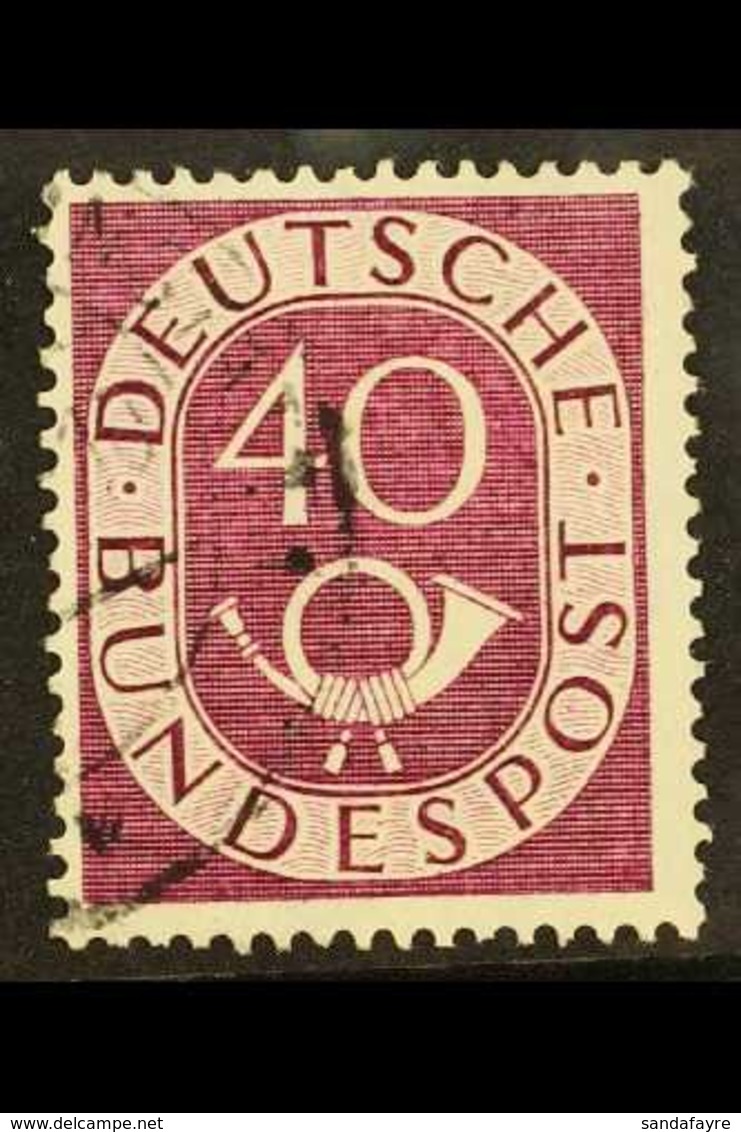 1951-52 RARE VARIETY.  40pf Purple Posthorn 'Zusatzliche Schraffe Vor Dem "S" Von "Post"' PLATE FLAW (position 34), Mich - Sonstige & Ohne Zuordnung