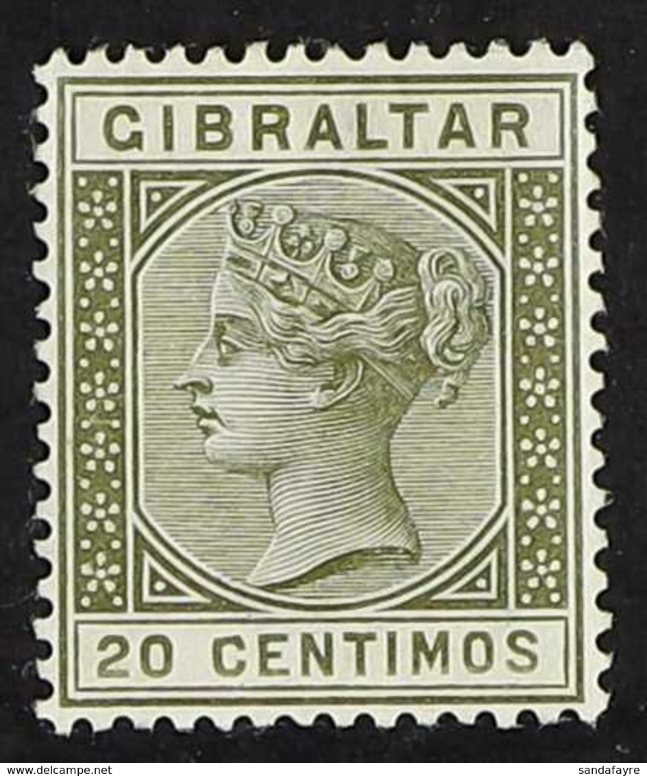 1889-96  20c Olive-green With FLAT TOP TO "C" Variety, SG 25a, Very Fine Mint, Fresh & Attractive. For More Images, Plea - Gibraltar