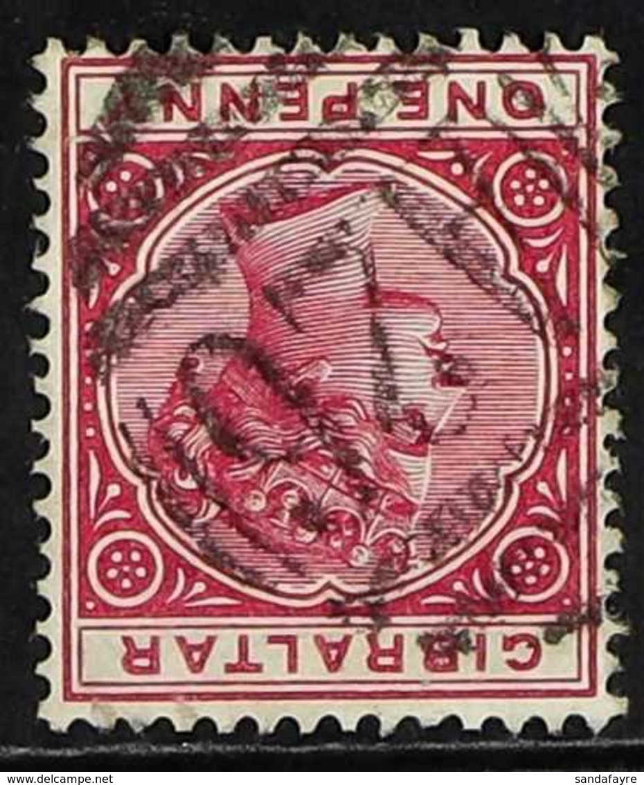 1898  1d Carmine Re-issue With WATERMARK INVERTED Variety, SG 40w, Fine Used With Neat Cancel, Tiny Imperfections At Top - Gibraltar