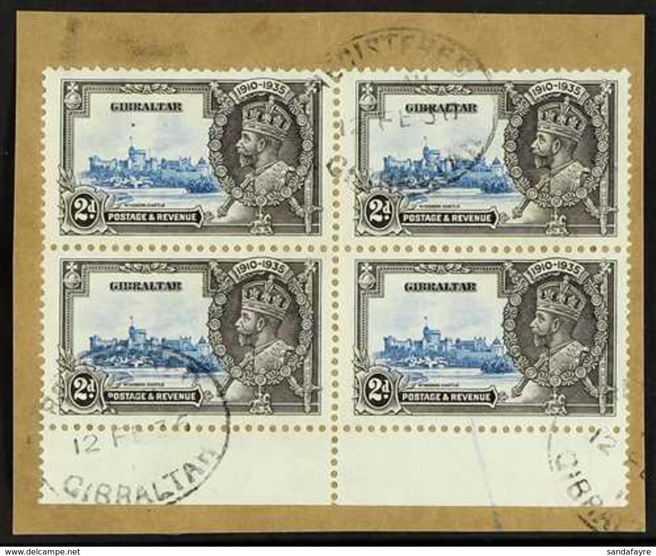 1935  2d Ultramarine & Grey-black Silver Jubilee EXTRA FLAGSTAFF Variety, SG 114a, Within Very Fine Used Lower Marginal  - Gibraltar