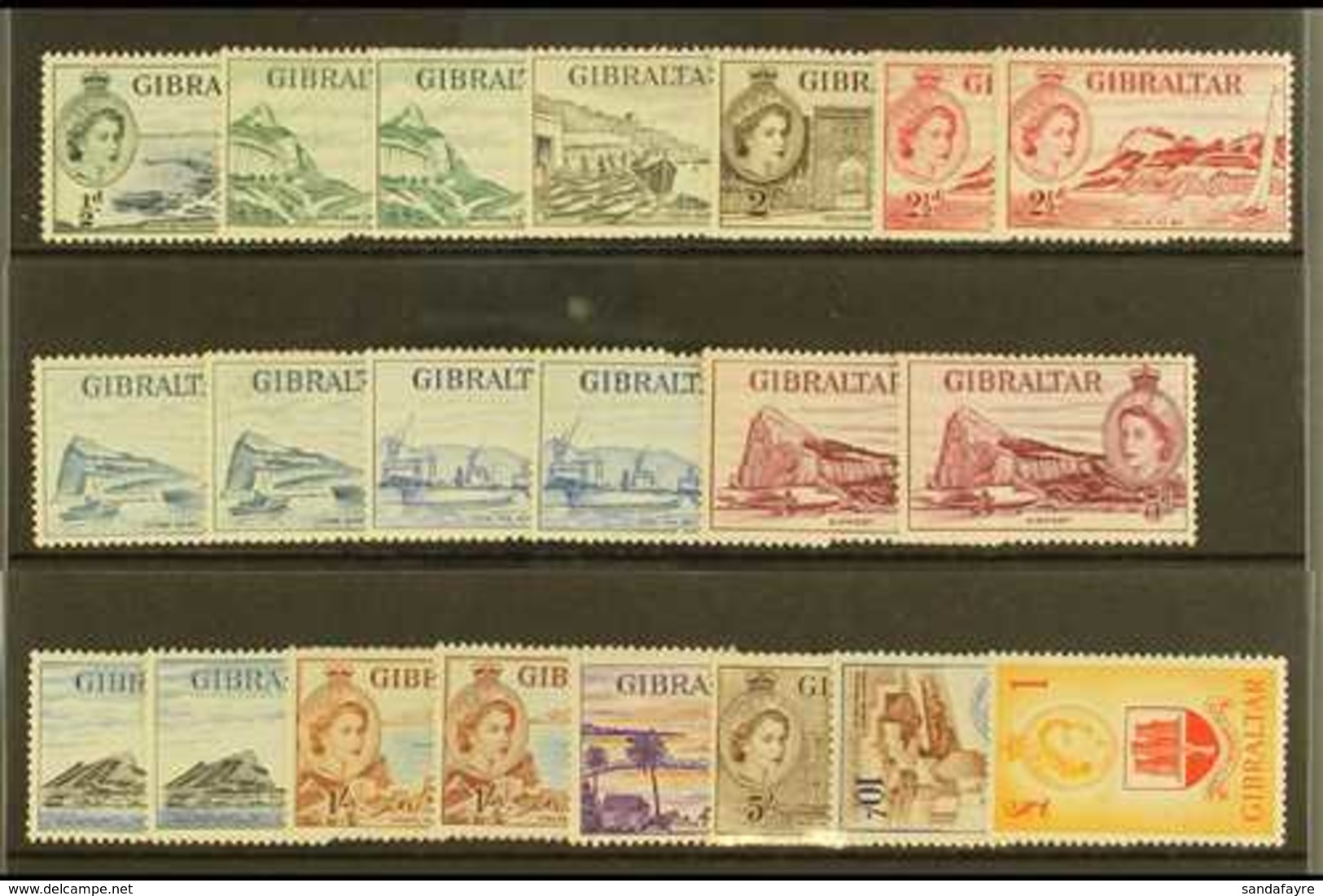 1953-59  Definitive Set With Some Listed Shade Variants, SG 145/58, Fine Mint, Mostly Never Hinged Inc £1. (21 Stamps) F - Gibraltar