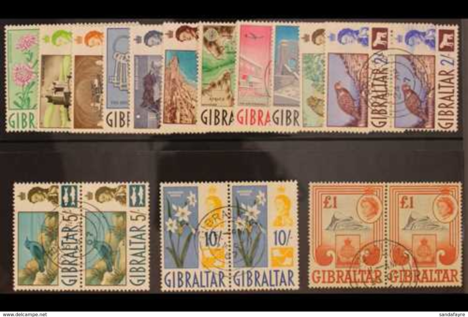 1960-62  Definitives Complete Set, SG 160/73, Very Fine Used PAIRS. (14 Pairs = 28 Stamps) For More Images, Please Visit - Gibraltar