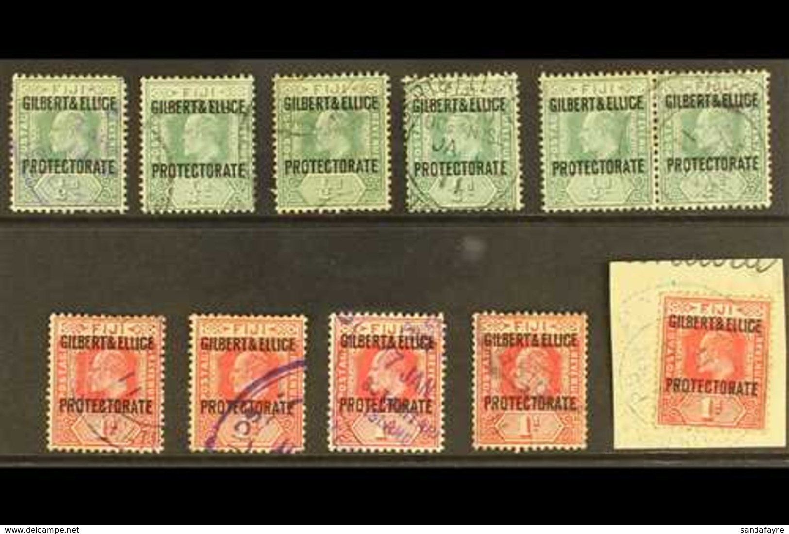 1911  Range Of ½d And 1d Values, SG 1 & 2,  Used, With Black, Blue Or Violet Cancels. (11 Stamps) For More Images, Pleas - Gilbert- Und Ellice-Inseln (...-1979)