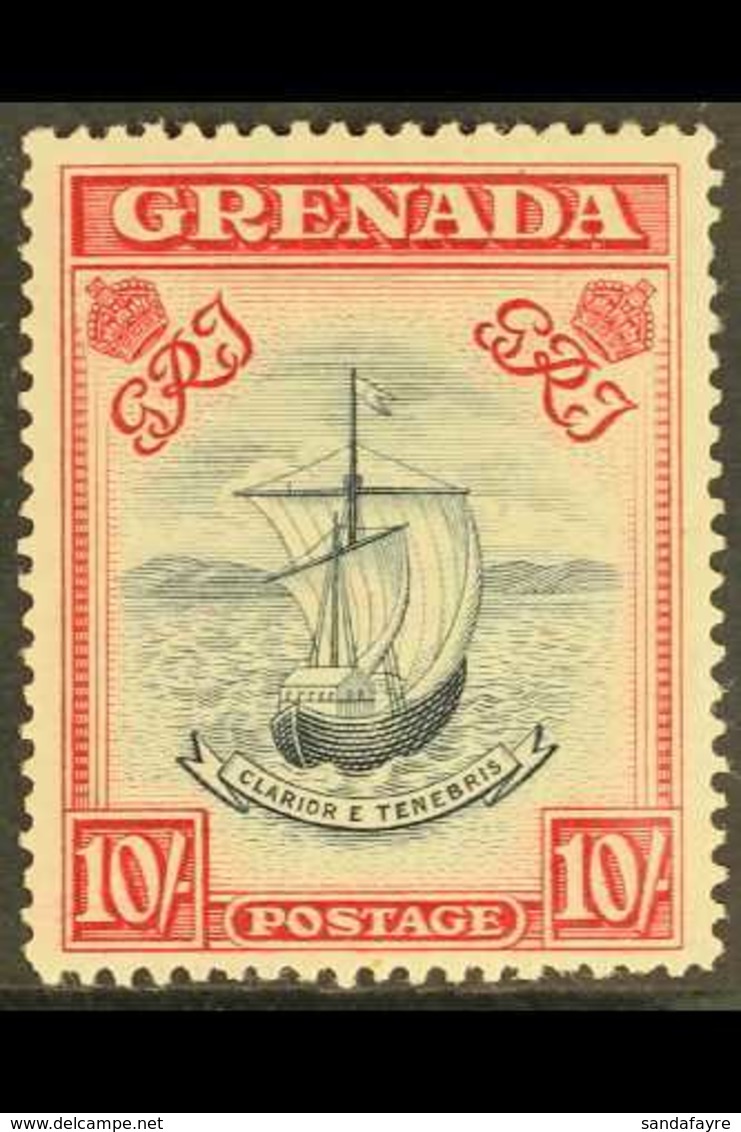 1943  10s Slate Blue And Bright Carmine, Perf 14 Narrow Frames, SG 163b, Fine Never Hinged Mint. For More Images, Please - Grenada (...-1974)