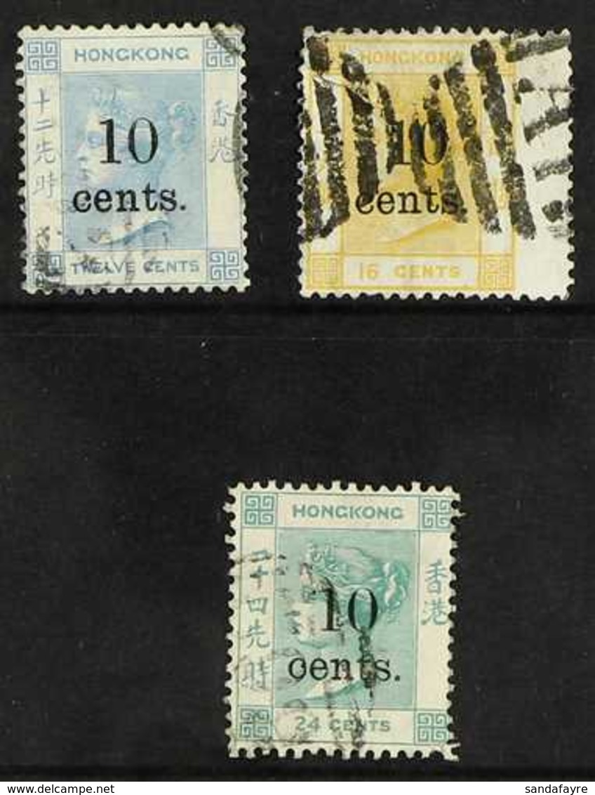 1880 USED SURCHARGED TRIO  Presented On A Stock Card That Includes A 10c On 12, 10c On 16c & 10c On 24c, SG 25/7, 10c On - Sonstige & Ohne Zuordnung