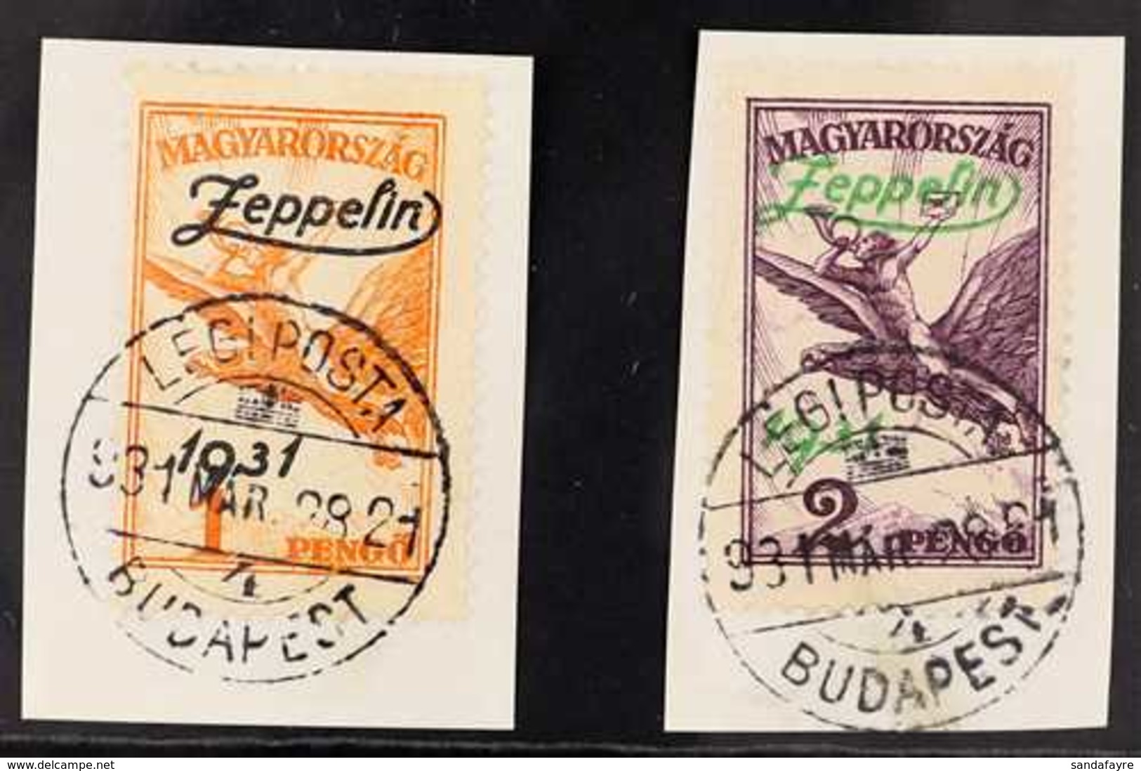 1931  Air "Zeppelin" Overprints Complete Set (Michel 478/79, SG 529/30), Superb Cds Used On Pieces Tied By Full "Legi Po - Other & Unclassified