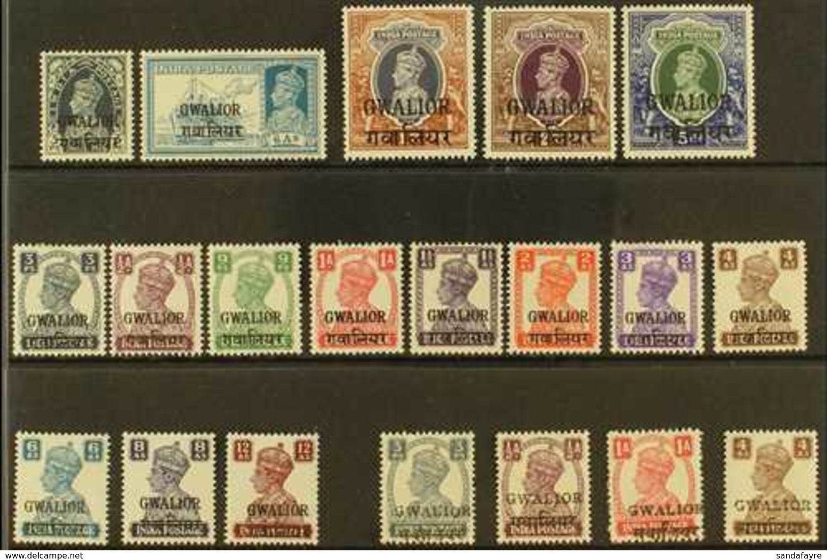 GWALIOR  1938-1949 ALL DIFFERENT MINT COLLECTION On A Stock Card That Includes 1938-48 Range To 1r, 2r & 5r, 1942-45 Set - Sonstige & Ohne Zuordnung