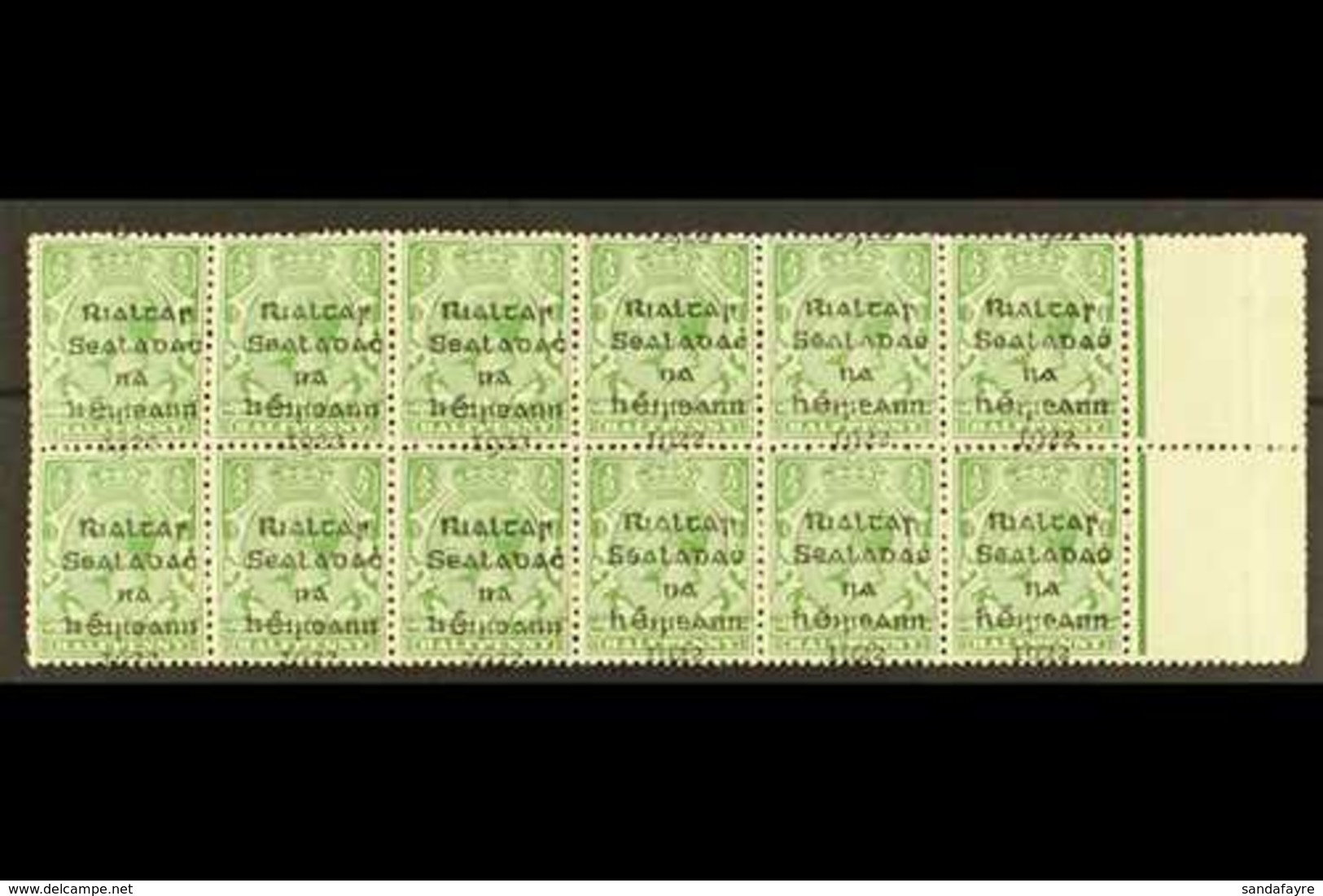 1922 DOLLARD  ½d Green, Right Marginal Block Of Twelve (6x2), Showing Large Overprint Shift, Resulting In "1922" Being A - Sonstige & Ohne Zuordnung