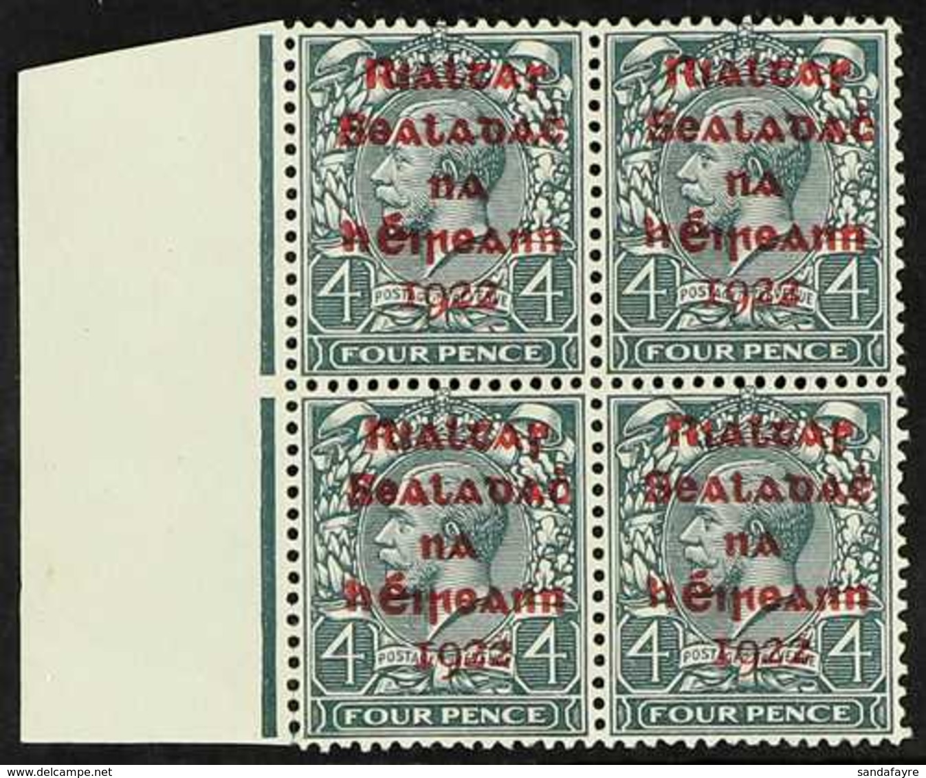 1922 DOLLARD OVERPRINTED  4d Grey-green With Carmine Overprint, SG 6c, Superb Nhm Left Marginal Block Of Four. For More  - Sonstige & Ohne Zuordnung