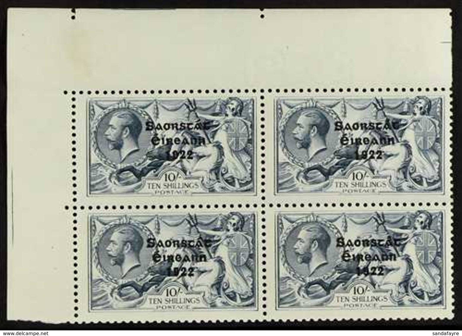 1927-28  10s Dull Grey-blue Seahorses With Wide Date Overprint BROKEN S PLATE, Hibernian T74d (SG 88 Var), Never Hinged  - Sonstige & Ohne Zuordnung