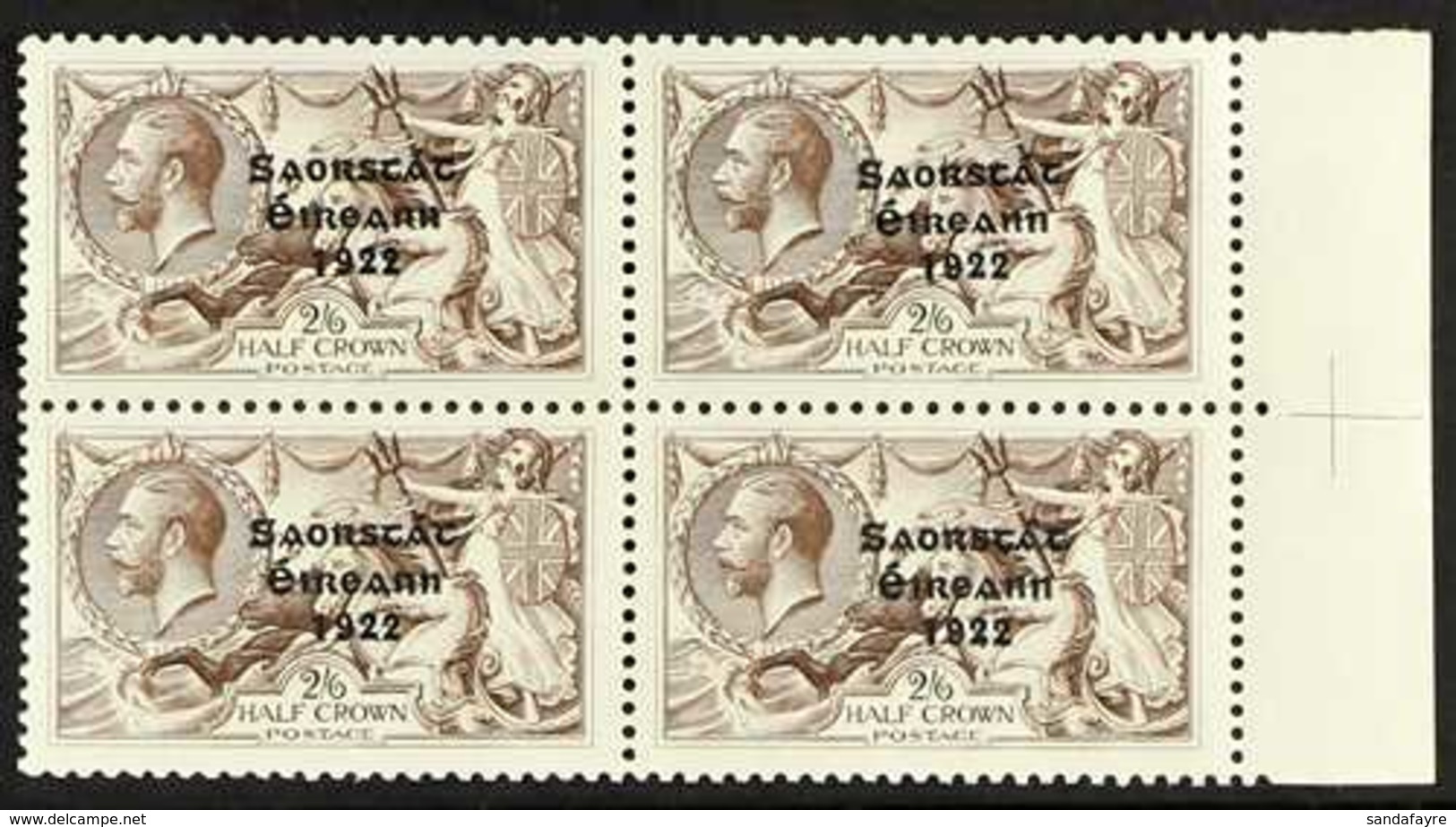 1927-28  2s6d Chocolate-brown Seahorses With Wide Date Overprint (SG 86, Hibernian T72), Never Hinged Mint Right Margina - Sonstige & Ohne Zuordnung