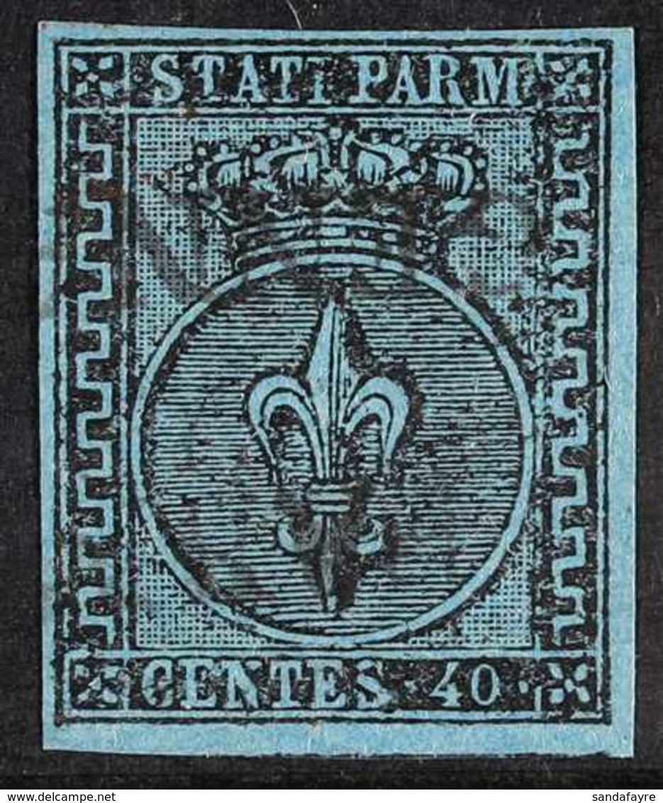 PARMA  1852 40c Black On Blue, Sass 5, Superb Used With Good Margins All Round And Neat 2 Line Cancel. Diena Cert. Cat S - Ohne Zuordnung