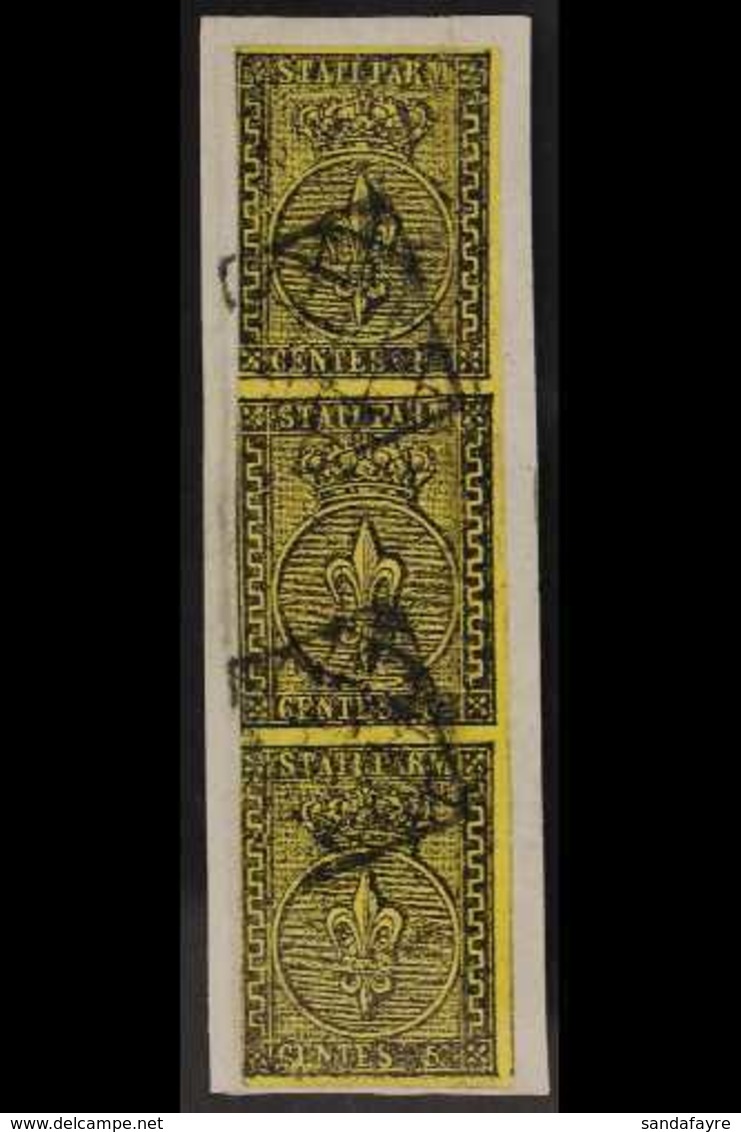 PARMA  1852 5c Black On Orange Yellow, Sass 1, Vertical Strip Of Three Stamps, Brushing Left Margins, Fine Used With Loz - Ohne Zuordnung