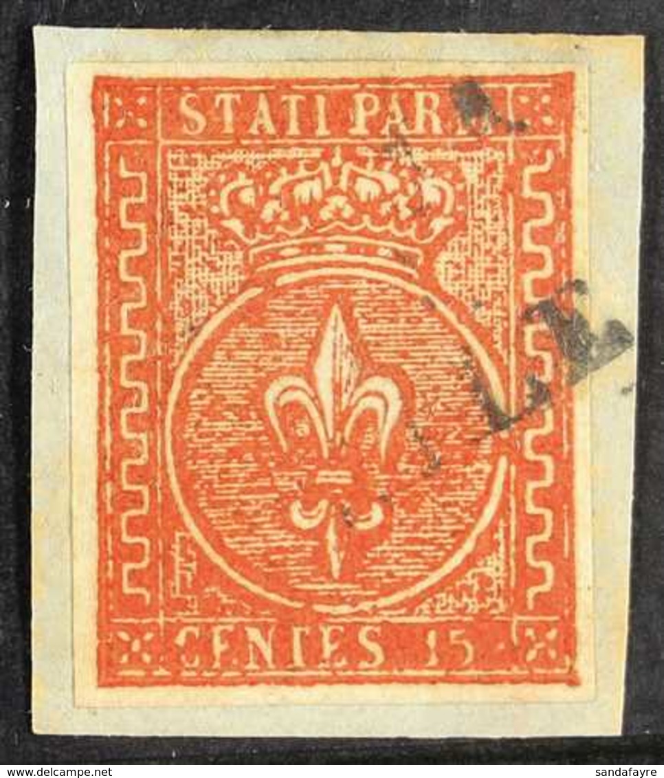 PARMA  1853 15c Vermilion Red, Sass 7a, Superb Used On Small Piece Tied By Parma 2 Line Cancel. Cat €725 (£650) For More - Ohne Zuordnung