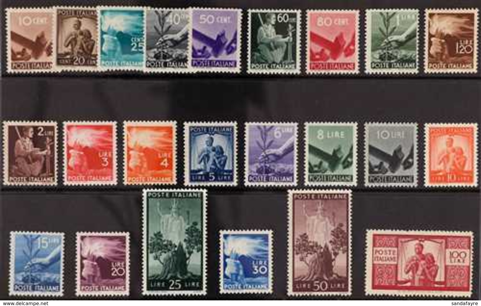 1945-48  "Democratica" Definitives Complete Set (Sass. S. 130, SG 647/69), Never Hinged Mint. (23 Stamps) For More Image - Unclassified