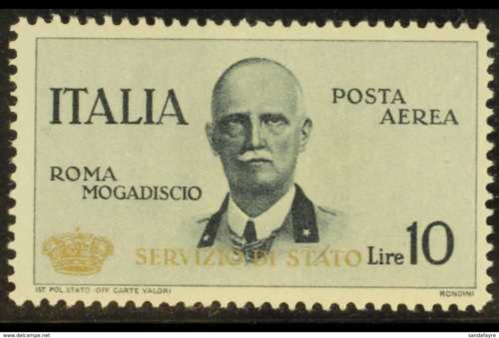 OFFICIAL - AIRMAIL  1934 10L Slate, Rome-Mogadishu Flight, Overprinted "SERVIZIO DI STATO" In Gold, Sassone 2, Never Hin - Ohne Zuordnung