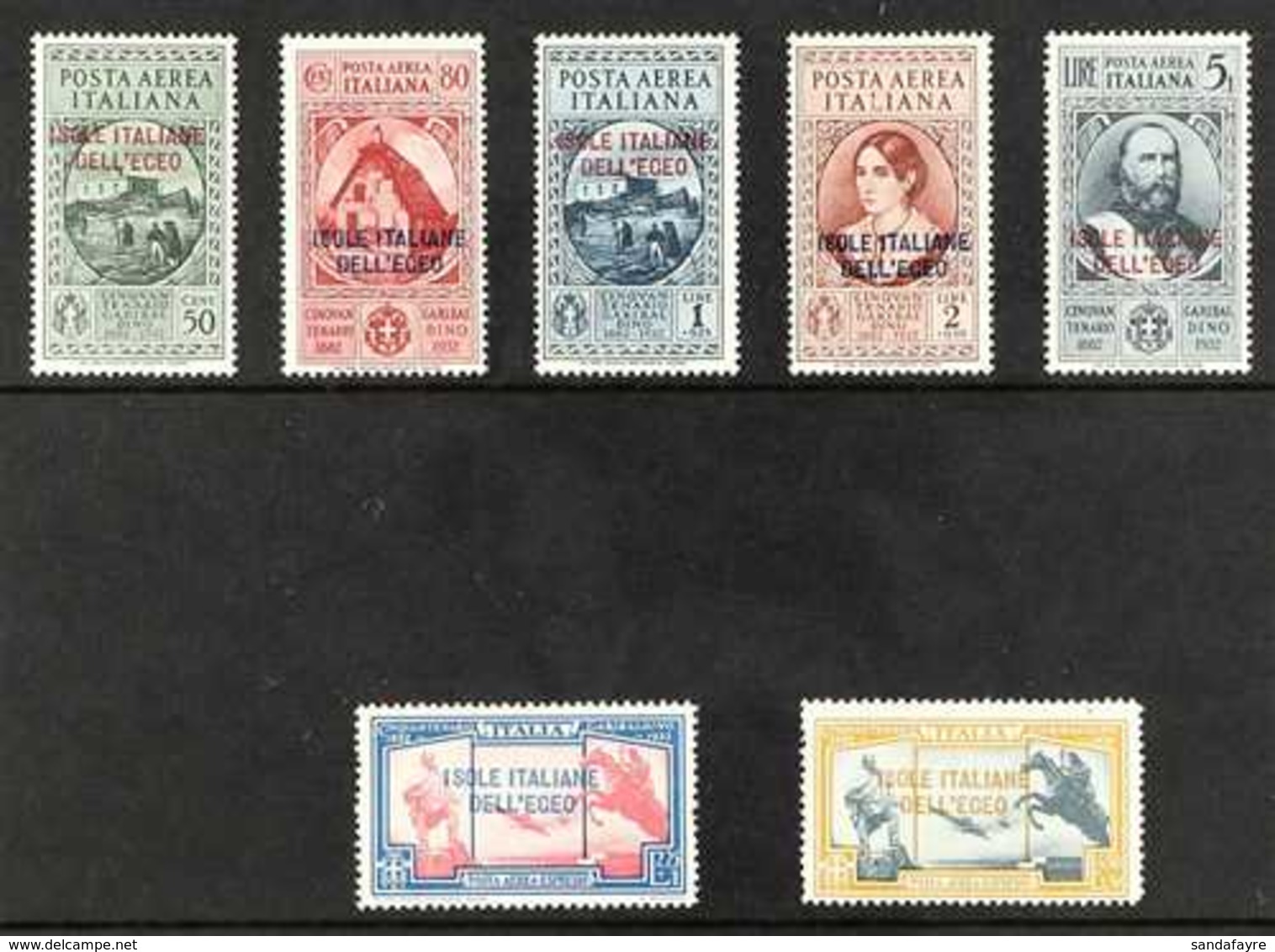 EGEO (DODECANESE ISLANDS)  1932 Air Garibaldi Complete Set Including Both Express Stamps (SG 99/103 & E104/05, Sassone 1 - Sonstige & Ohne Zuordnung