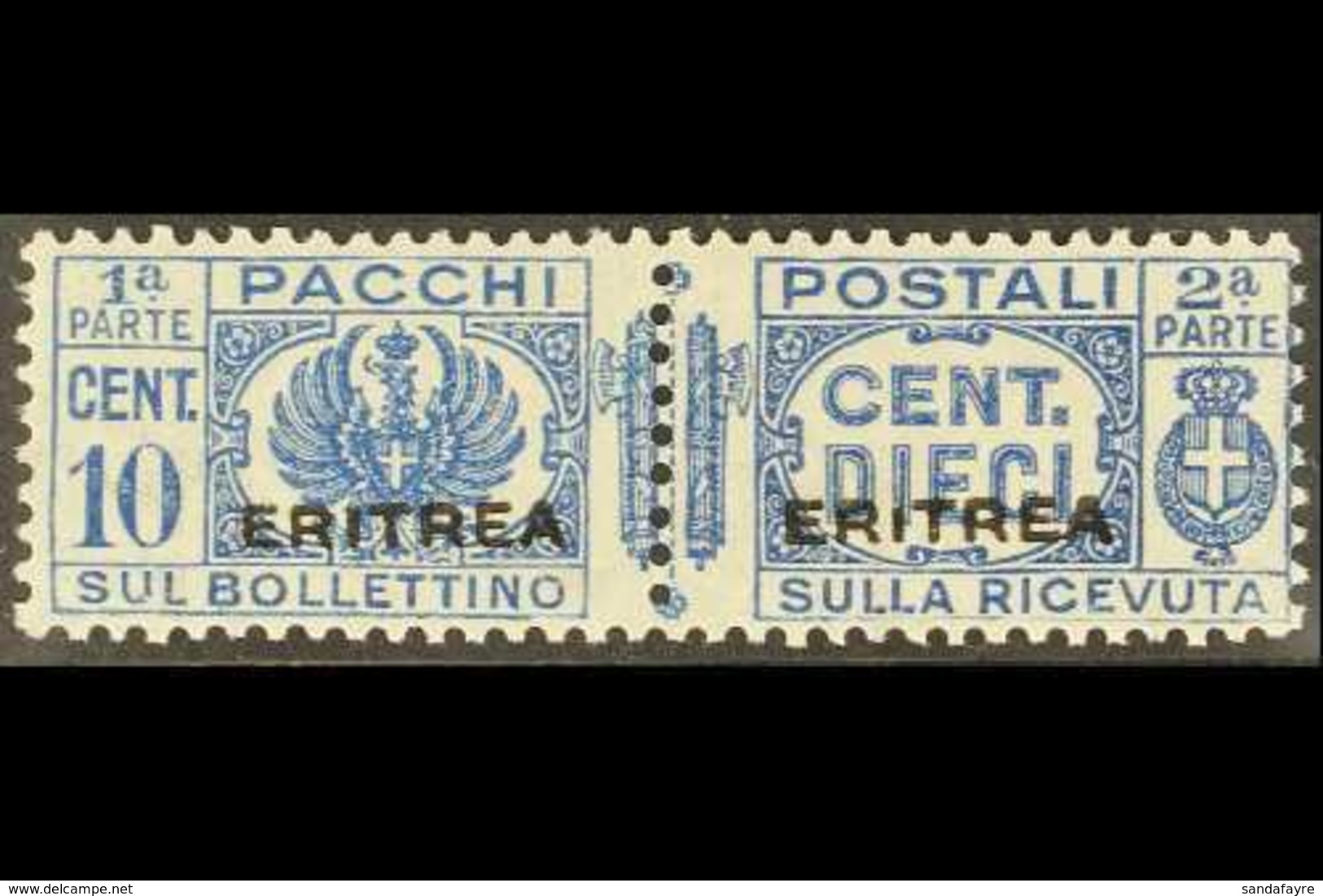 ERITREA  PARCEL POST 1927-37 10c Deep Blue With Forged "ERITREA" Overprint (as SG P123, Sassone 22), Fine Never Hinged M - Sonstige & Ohne Zuordnung